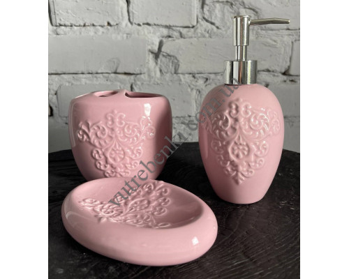 Набір аксесуарів для ванної кімнати Рожевий 3 предмети
