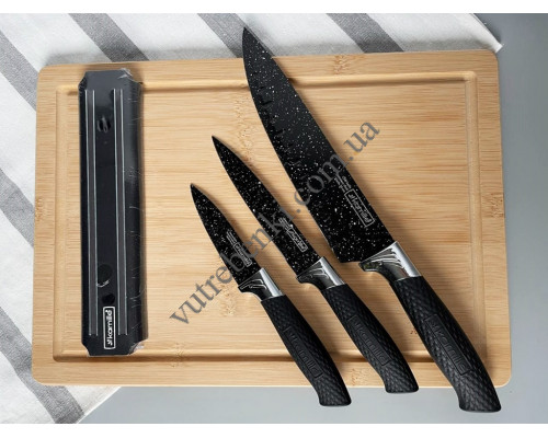 Набір ножів Kamille 4 пр. (3 ножа на магнітній планці) чорна ручка