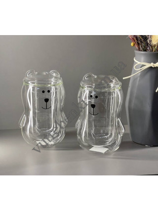 Набір чашок с кришкою Ardesto Animals з подвійними стінками, 300 мл, 2 од., боросилікатне скло