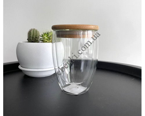 Склянка S&T "Страньере" 350 мл., з подвійною стінкою та бамбуковою кришкою 