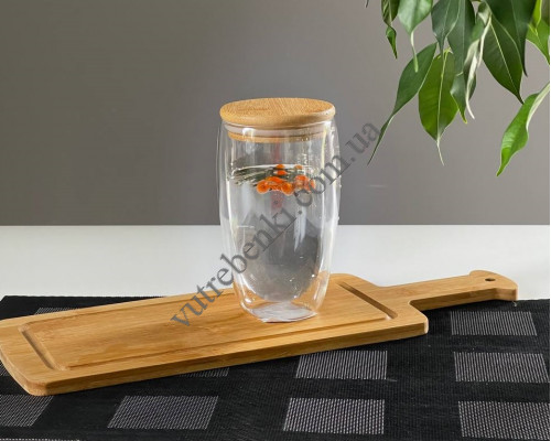 Склянка S&T "Страньере" 420 мл., з подвійною стінкою та бамбуковою кришкою 