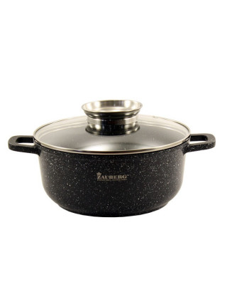 Каструля алюмінієва Zauberg Black МАРМУР 5,5 л., із скляною арома-кришкою, індукція