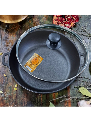 Жаровня чавунна лита Maysternya 26*6 см зі скляною кришкою