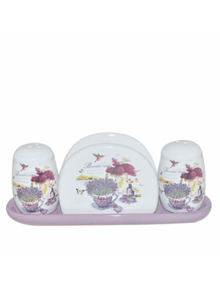 Набір для солі та перцю S&T "Прованс" (22*7*8,5 см.) з серветницею, на підставці