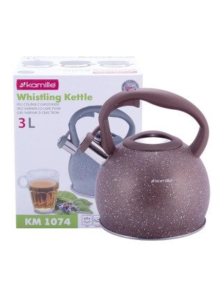 Чайник Kamille 3,0 л. з нержавіючої сталі зі свистком і  ручкою "soft touch" (коричневий)