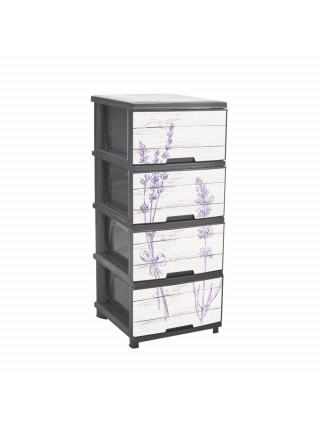 Комод на 4 шухляди з декором (сірий, Лаванда)