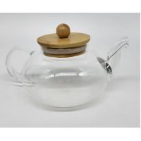 Заварник скляний 600 мл KV з пружиною-ситом та бамбуковою кришкою