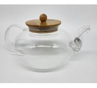 Заварник скляний 800 мл KV з пружиною-ситом та бамбуковою кришкою