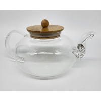 Заварник скляний 1,0л з пружиною-ситом та бамбуковою кришкою [36 шт в Ящ]