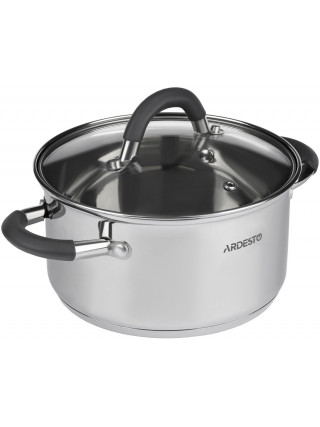 Каструля Ardesto Gemini Salerno 0,8 л., скляна кришка, сірі ручки з силіконом, нержавіюча сталь