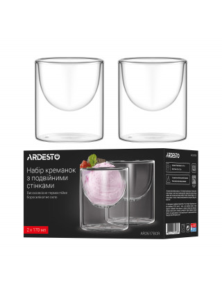 Набір креманок з подвійними стінками Ardesto, 170мл, 2шт, боросилікатне скло, прозорий