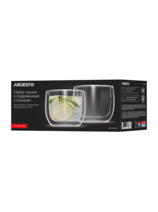 Набір склянок з подвійними стінками Ardesto, 260мл, 2шт, боросилікатне скло, прозорий