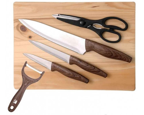 Набір ножів Bergner 6 пр. з нержавіючої сталі + кухонна дошка