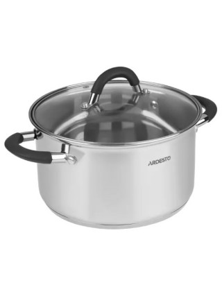 Каструля Ardesto Gemini Salerno 4,4 л., скляна кришка, сірі ручки з силіконом, нержавіюча сталь