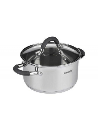 Каструля Ardesto Gemini Salerno 3,4 л., скляна кришка, сірі ручки з силіконом, нержавіюча сталь