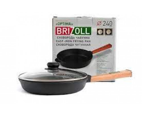 Сковорода чавунна Brizoll Optima 24*4,65 см зi скляною кришкою