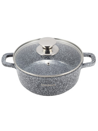 Каструля алюмінієва Ofenbach 4,5 л., 24*11,5 см. антипригарним покриттям "Snow marble" і скляною кришкою