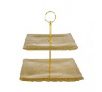 Блюдо 2-х ярусне ARDESTO Golden ice 24.5х23см, скло, метал, квадрат, золотистий