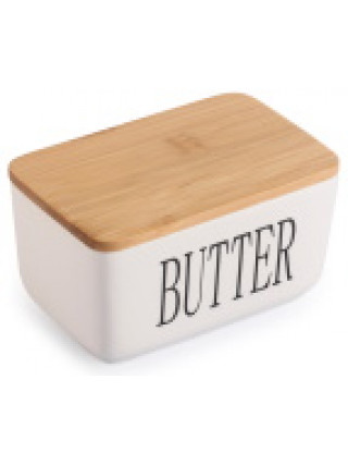 Маслянка Ardesto Midori, 16.5*10*8см, кераміка, бамбук, біла