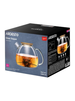 Заварник Ardesto Midori Bubble 1500мл, боросилікатне скло, бамбук, прозорий