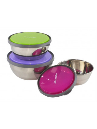 Набір ємностей Kamille з нержавіючої сталі, з пластиковими кришками 3 шт. (d-12, 14, 16 см.)