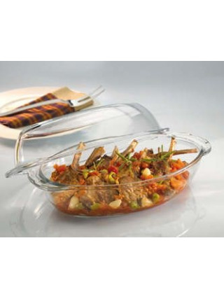 Гусятниця скляна Borcam овальна 1.9 +1.9 л 34*19.5*5.5 см з кришкою 