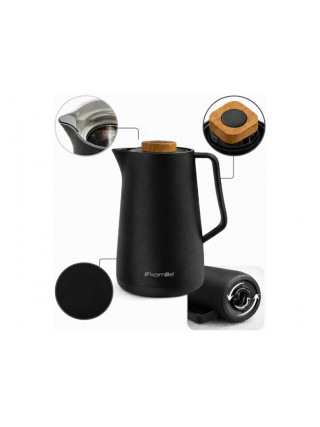 Термос для чаю та кави Kamille 1500 мл конференційний зі скляною колбою (чорний)