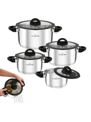 Набір каструль SANTE Starkе PRO  8пр. (кришка з силіконовим обідком, 1,9л/2,7л/3,7л/6,3л)