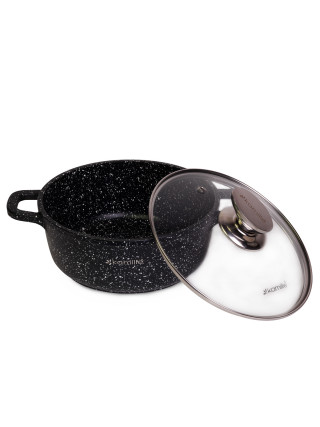 Каструля алюмінієва Kamille 6,5 л, 28*12,5 см, лита, з ант. покриттям "чорний мармур" із кришкою