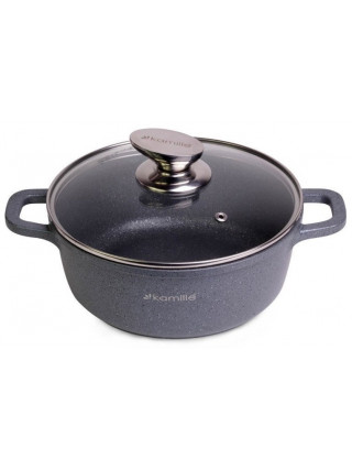 Каструля алюмінієва Kamille 6,5 л 28*12,5 см, з гранітним антипригарним покриттям  і скляною кришкою