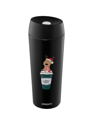 Термокухоль Ardesto Coffee Time Reindeer 450мл, нержавіюча сталь, чорний