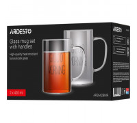 Набір чашок з ручками Ardesto Good Morning , 420мл, 2шт, боросилікатне скло, прозорий