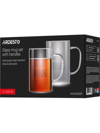 Набір чашок з ручками Ardesto Good Morning , 420мл, 2шт, боросилікатне скло, прозорий