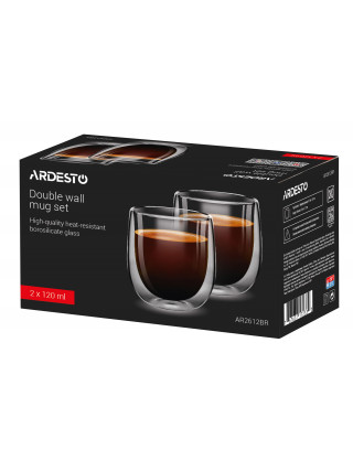 Набір склянок з подвійними стінками Ardesto, 120мл, 2шт, боросилікатне скло, прозорий