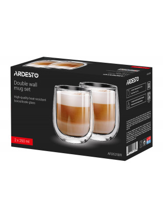 Набір склянок з подвійними стінками Ardesto, 250мл, 2шт, боросилікатне скло, прозорий