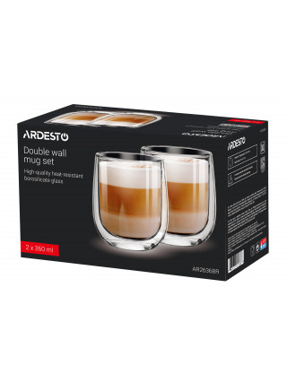 Набір склянок з подвійними стінками Ardesto, 360мл, 2шт, боросилікатне скло, прозорий