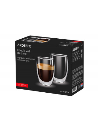 Набір склянок з подвійними стінками Ardesto, 400мл, 2шт, боросилікатне скло, прозорий