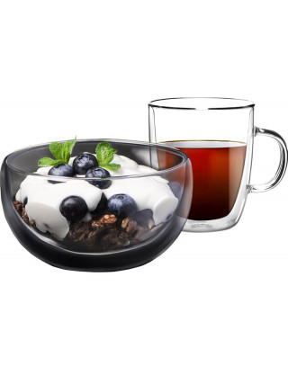 Набір для сніданку чашка і піала з подвійними стінками Ardesto, 270мл, 500мл, боросилікатне скло, прозорий