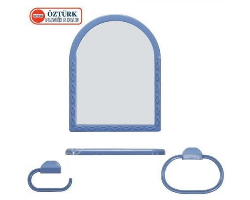 Набір для ванної кімнати Ozturk ЕКО 41,2*54 см., дзеркало, поличка, мильниця, 2 гачка (блакитний) 