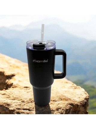 Термос-бутилка Kamille 1200 мл. з нержавіючої сталі з трубочкою (чорний)
