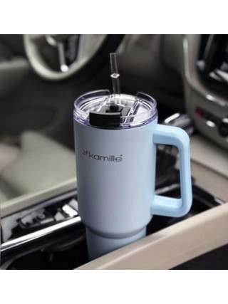 Термос-бутилка Kamille 1200 мл. з нержавіючої сталі з трубочкою (сірий)