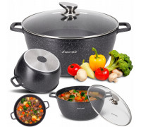 Каструля алюмінієва Kamille 8 л 30*13.5 см з антипригарним покриттям "чорний мармур" і скл.  кришкою