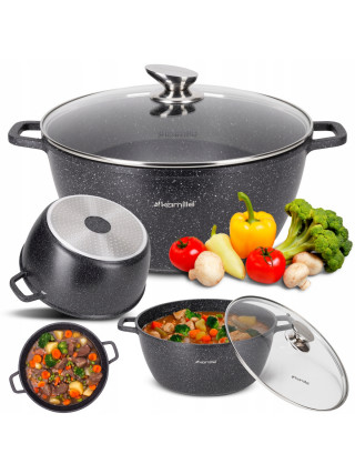 Каструля алюмінієва Kamille 8 л 30*13.5 см з антипригарним покриттям "чорний мармур" і скл.  кришкою