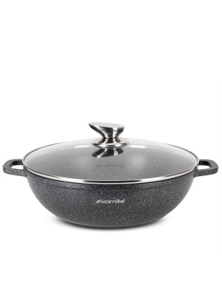 Каструля алюмінієва Kamille 4 л 28*8 см з антипригарним покриттям "чорний мармур" і скляною кришкою