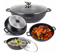 Каструля алюмінієва Kamille 32*8,5 см з антипригарним покриттям "чорний мармур" і скл. кришкою