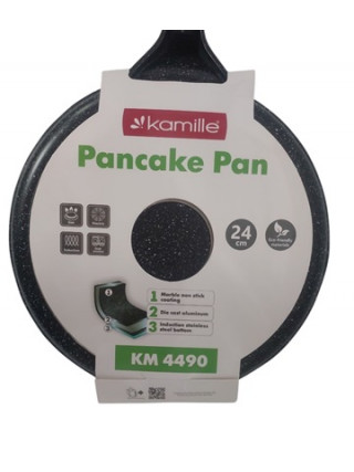 Сковорідка для млинців  Kamille Black marble 24 см. з антипригарним покриттям з алюмінію