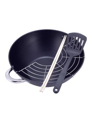 Вок чавунний "Wok" Kamille, з антипригарним мармуровим покриттям, 32*11 см, 4,5 L