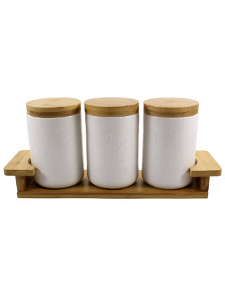 Набір банок Porcelain on bamboo 500 мл. (3 шт.) на підставці, порцеляна