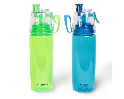 Пляшка для води Kamille 570 мл., спортивна  з пластику (зелений, блакитний)