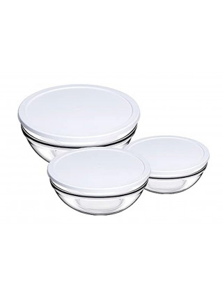 Набір салатників Pasabahce Chefs d-14 см, d-17 см, d-20 см., з синьою кришкою